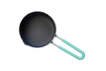 Top view of new empty frying pan isolated on white. Clipping path.