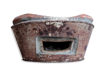 Charcoal stove that has been extinguished on white background.