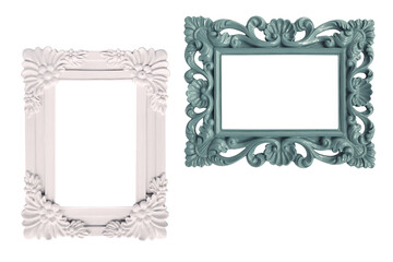 Set of 2 Wooden vintage frame isolated on white background.