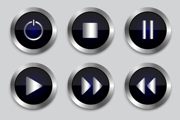 Play button icon vector illustration. Silver metallic texture. Banner design. Stock image. EPS 10.