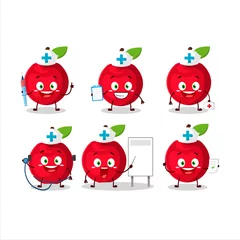 Fotobehang Doctor profession emoticon with cherry cartoon character © kongvector