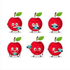 Photographer profession emoticon with cherry cartoon character