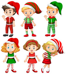 Set of different children wearing Christmas costumes