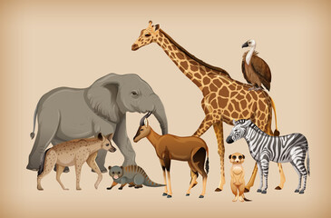 Obraz na płótnie Canvas Group of wild animal on background