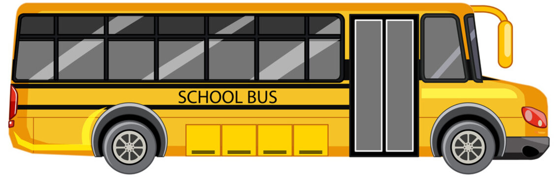 Yellow school bus on white background