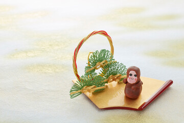 和風年賀状素材　干支　紙粘土--申、猿、さる、申年、