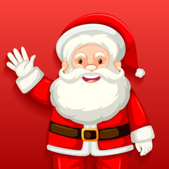 Cute Santa Claus cartoon character on red background