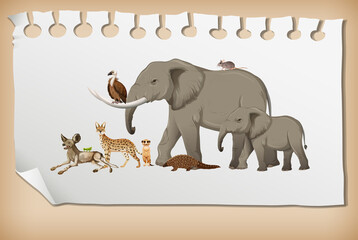 Naklejka premium Group of wild african animal on paper