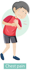 Cartoon character with chest pain symptoms
