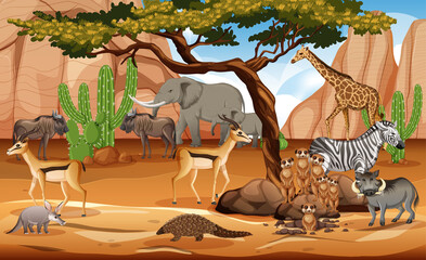 Gruppe wilder afrikanischer Tiere in der Waldszene © blueringmedia