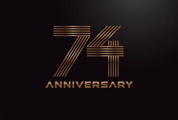 Abstract 74 Number Logo, Gold 74 number monogram line style, usable for anniversary and business logos, flat design logo template, vector illustration