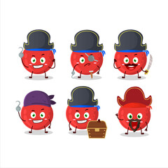 Cartoon character of red berry with various pirates emoticons