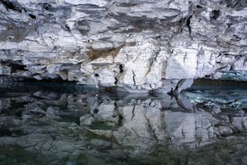 Underground Lake Inside the Ice Cave. Kungur In The Urals, Russia