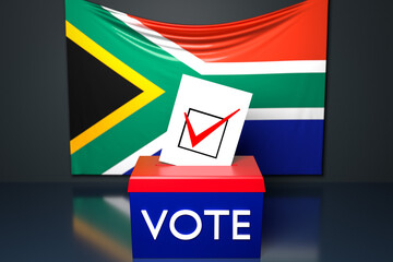 3d illustration of a ballot box or ballot box, into which a ballot bill falls from above, with the...