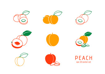 Peach vector icons set.