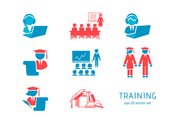 Traning - vector icons set on white background.