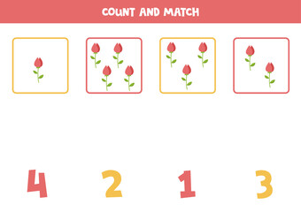 Counting game for kids. Math game with cartoon roses.