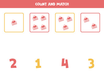 Counting game for kids. Math game with cartoon envelopes.
