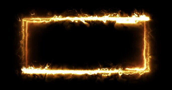 Colorful of orange fire rectangle light blaze flashing motion animate abstract effect in black background