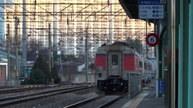 Wonju, South Korea - Dec 2020 : Departure from Wonju Station Platform, which is now closed