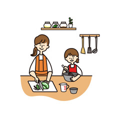 笑顔で一緒に料理をする母と娘