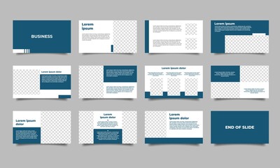Presentation slide design template. Blue and white background color business presentation. Flat design vector isolated.