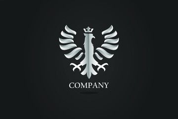 Eagle logo icon template design. Concept of a bird's emblem business emblem. Premium corporate brand identity eagle symbol. Heraldic eagle on the flight badge. Vector illustration.