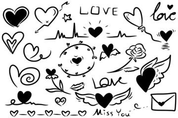 hand drawn doodle hearts vector designs on a white background