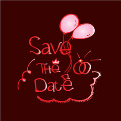 Naklejka premium save the date-hand drawn lettering isolated on red background. romantic, wedding background. hand drawn vector. doodle for wallpaper, cover, banner, poster, greeting and invitation card.