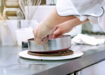 Obraz na płótnie Canvas Homemade chocolate cake in a kitchen, Chocolate mousse