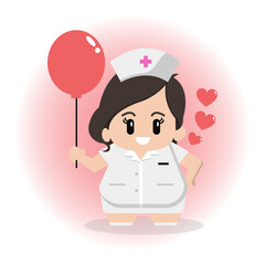 Cute nurse holding a balloon lovingly