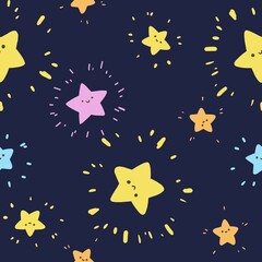 a cute little stars pattern. doodle cartoon on blue background. Designed for gift wrapping paper, cloth pattern suitable for children.