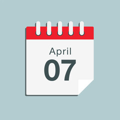 Icon day date 7 April, template calendar page