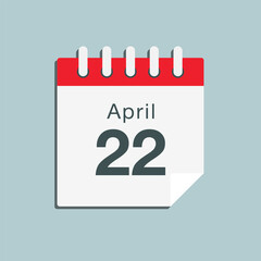 Icon day date 22 April, template calendar page