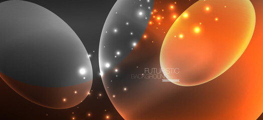 Neon ellipses abstract backgrounds. Shiny bright round shapes glowing in the dark. Vector futuristic illustrations for covers, banners, flyers and posters and other