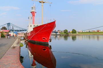 Industrial and commercial vessels in the canals of Wilhelmshaven Germany