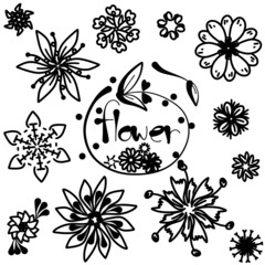 Vector of flower calligraphic design elements in black lines swirl on white background