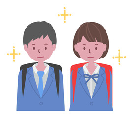 新入生、1年生の男の子、女の子のベクターイラスト