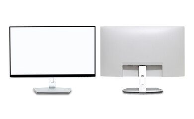 Front and rear view of monitor computer isolated on white background