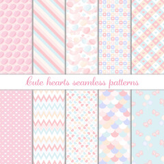 Cute abstract hearts shape seamless patterns collection.
