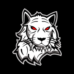White tiger head illustration, isolated on black background.  Suitable for logo, emblem, esport logo and tshirt.