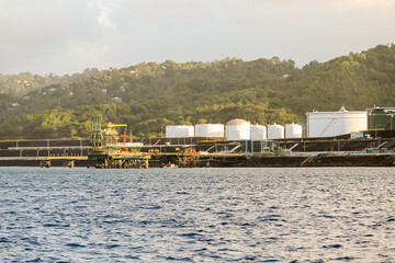 Fototapeta premium Crude oil and petroleum storage terminal in Saint Lucia in the Caribbean