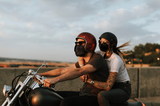 Bikers wearing masks in the new normal lifestyle