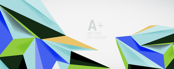 Vector triangle geometric backgrounds. Low poly 3d shape on light backdrop. Vector illustration for covers, banners, flyers and posters and other designs