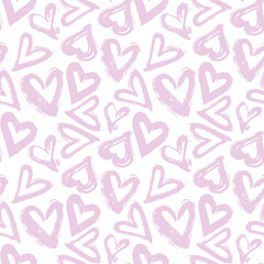 Seamless pattern of pink ink-drawn hearts.