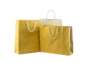 Recycled paper shopping bags on white background