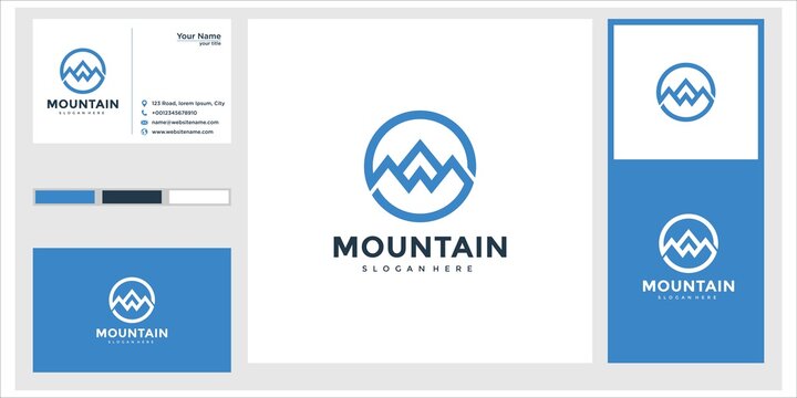 mountain style with outline logo design and business card