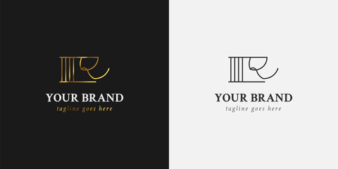 Business corporate letter R logo design template. Initial R letter logo with line concept in golden gradient