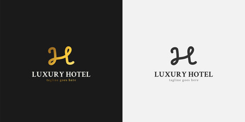 Business corporate letter H logo design template. Initial H or J L letter logo with line concept in golden gradient