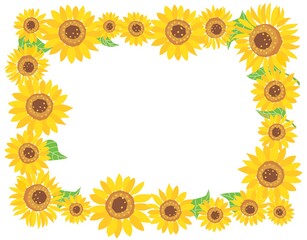 夏の黄色い向日葵のフレームイラスト